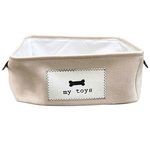 Winifred and Lily 16"x12" Ivory Jute Rectangular Pet Storage Bin with My Toys Patch