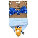 Pet Bow Tie and Small Bandana Set Dots and Squares with Blue Time to Pawty