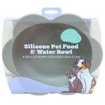 8" Silicone Floral Shaped Pet Food & Water Bowl with Non Skid Suction in Grey