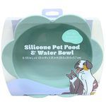 8" Silicone Floral Shaped Pet Food & Water Bowl with Non Skid Suction in Light Green