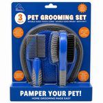 Pet Obsesson 3 Piece Pet Grooming Set with Double Sided Tooth Comb Double Sided Brush and Bath Mitt in Assorted Colors