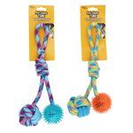 Durable Rope Dog Toy with Dual Ball Design in Assorted Colors