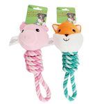 Plush and Braided Rope Dog Chew Toy in Assorted Animal Designs