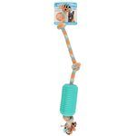 3-Knot Durable Rope Tug Dog Toy with Tough Rubber and Built In Squeaker