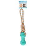Durable Rope Tug Dog Toy with Tough Rubber Texture Bone Shape  and Built In Squeaker