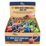 11" Rope Dog Toy with Tennis Ball in Assorted Colors with Countertop Display
